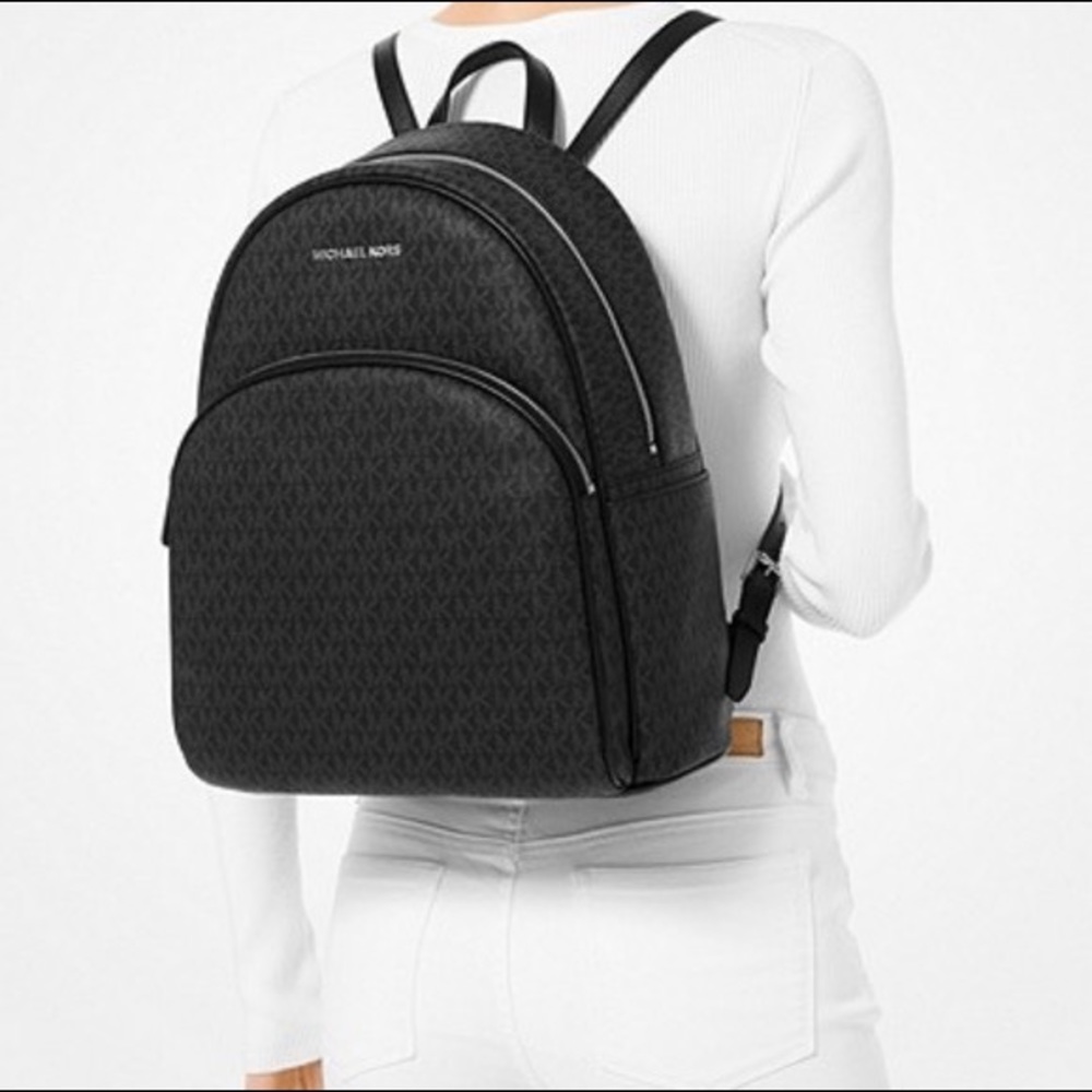 Black Leather Michael Kors Large Abbey Backpack